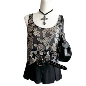 Abercrombie & Fitch Sleeveless Mesh Black and Metallic Sequins Blouse XS